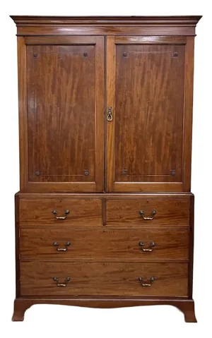 Antique Solid Mahogany English Linen Cabinet Over Chest of Drawers c.1910