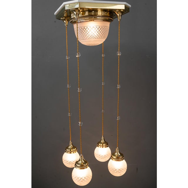 Art Deco Chandelier with Cut Glass Shades, Vienna, 1920s For Sale - Image 3 of 18
