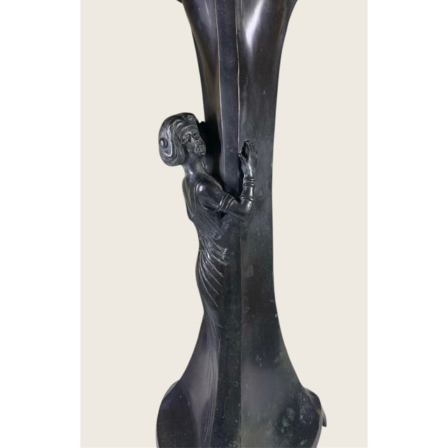 1900s Art Nouveau Lady Bronze Lamp Austrian Oil Spot/Papillon Shade-Gustav Gurschner For Sale In Philadelphia - Image 6 of 7