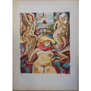 François Desnoyer, Trois femmes nues à la fenêtre, Nude, Lithograph For Sale