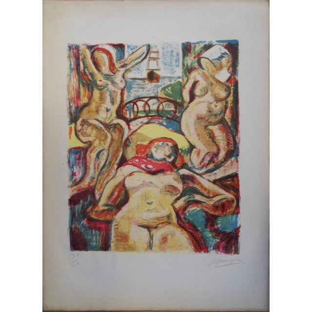 François Desnoyer, Trois femmes nues à la fenêtre, Nude, Lithograph For Sale