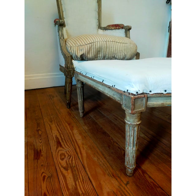 Set of Antique Louis XVI Lounge Chair and Ottoman, 1700s For Sale - Image 3 of 10