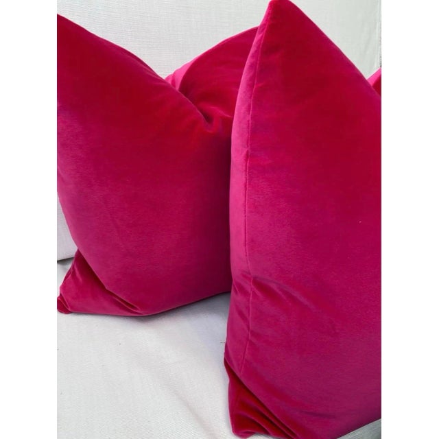 Transitional Hot Pink Cotton Velvet 22" Pillows-a Pair For Sale - Image 3 of 3