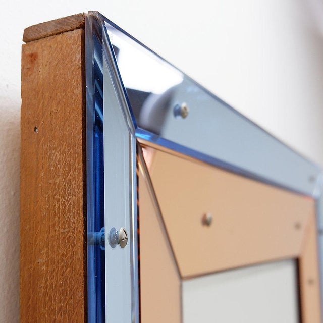 Beveled Wall Mirror with Blue and Copper Mirror Panels, 1930s For Sale - Image 13 of 16
