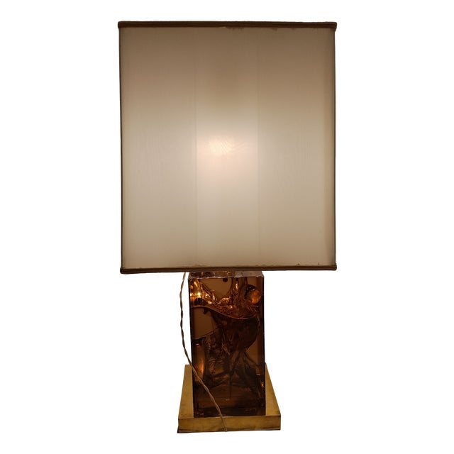 Large Table Lamp in Fractal Resin and Brass, Italy, 1970s For Sale