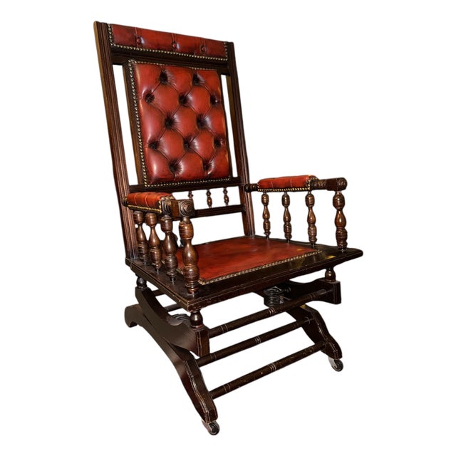 English Leather Platform Rocking Chair For Sale