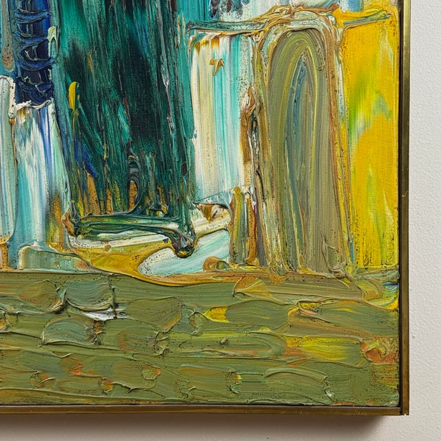 Vintage Abstract Expressionist Architectural Painting, Acrylic on Canvas For Sale - Image 4 of 9