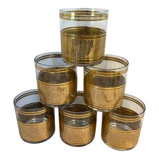 Mid 20th Century Culver Gold Trim Highball Glasses - Set of 6 For Sale
