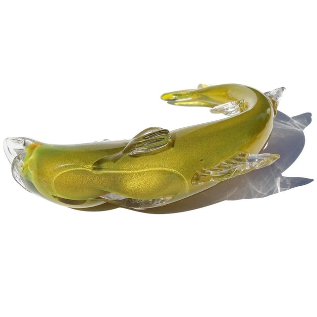 Glass Venetian Murano Vintage Sommerso Yellow Gold Aventurine Italian Art Glass Fish Figure Sculpture For Sale - Image 7 of 8