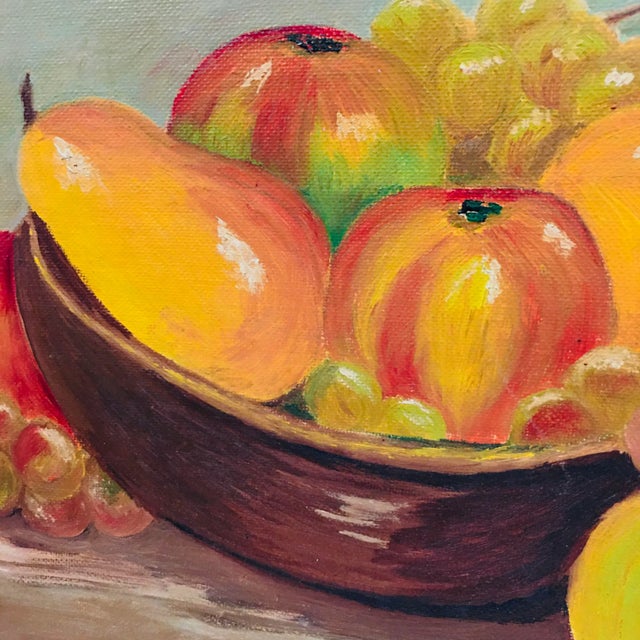 Realism 1960s Original Bowl of Fruit Still Life Oil Painting on Board For Sale - Image 3 of 4
