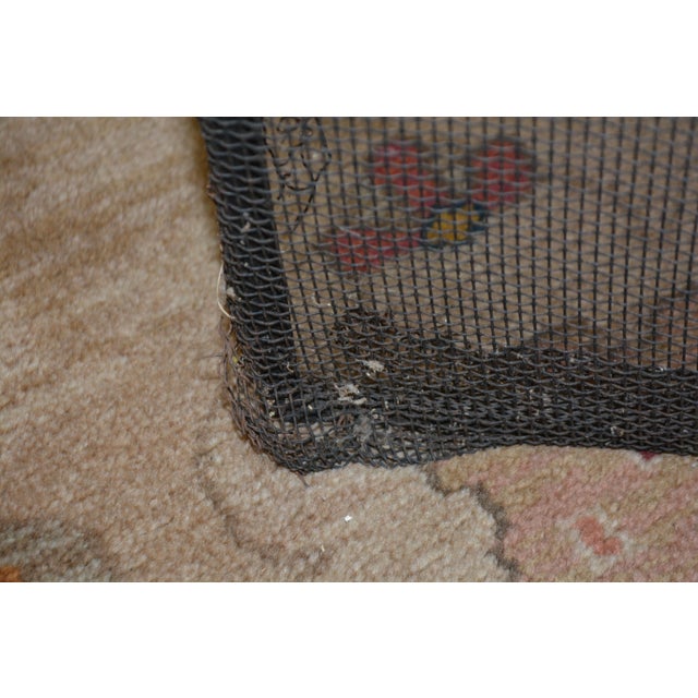 Vintage Black Metal Mesh & Iron Curved Front Fireplace Screen W/Brass Handles For Sale - Image 13 of 17