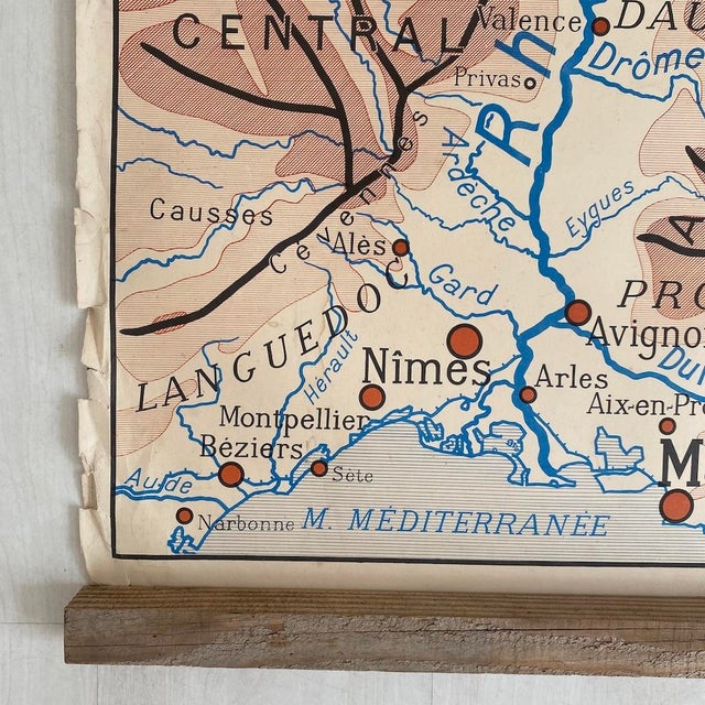 Beige Vintage School Map, The Garonne / the Rhone, 1950s For Sale - Image 8 of 11