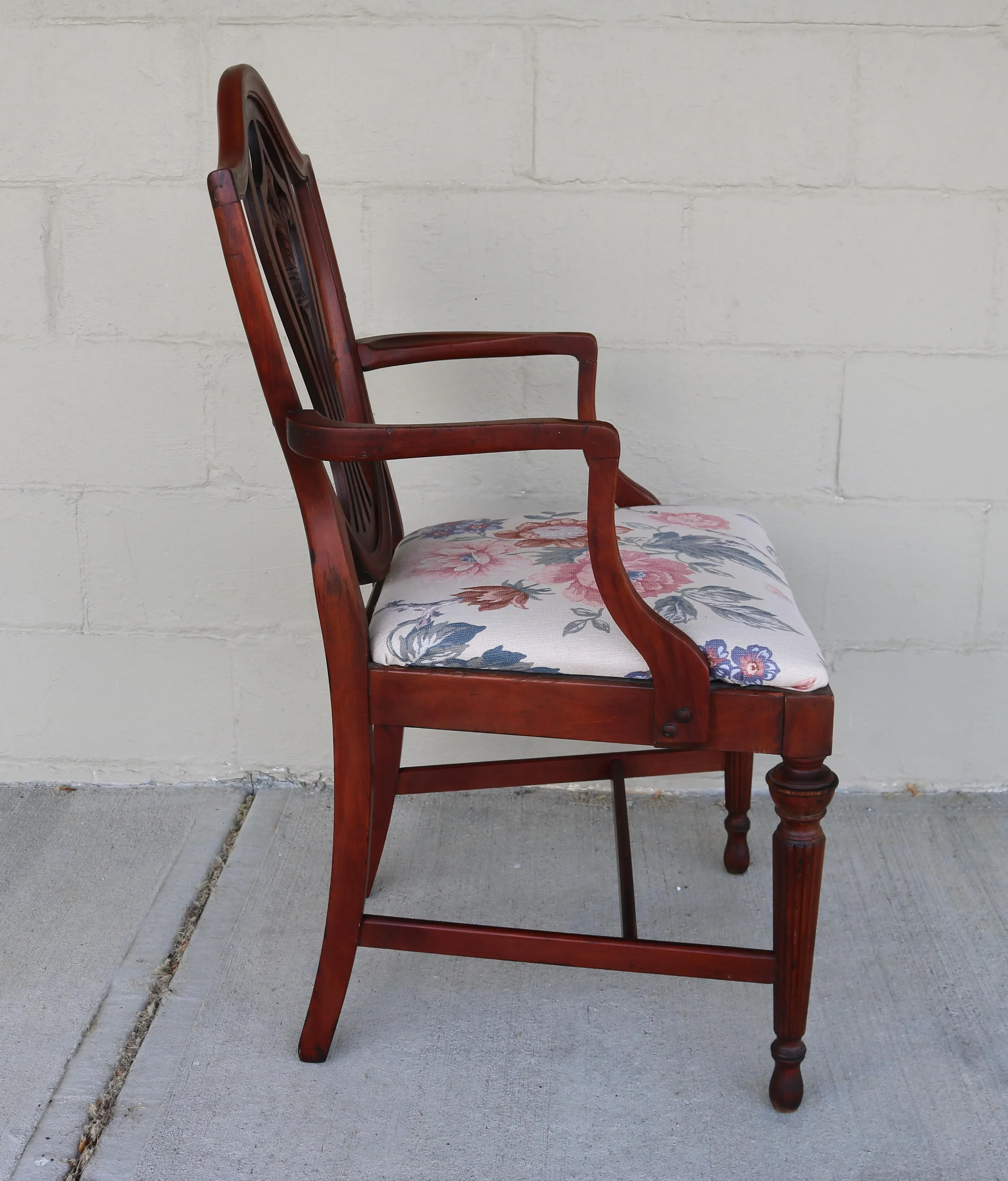 1940's Carved Mahogany Shield Back Armchair Attributed to Drexel