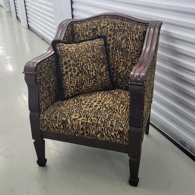 Late 19th Century American Empire–Style Mahogany Club Chair With Custom Animal Print Upholstery For Sale - Image 5 of 9