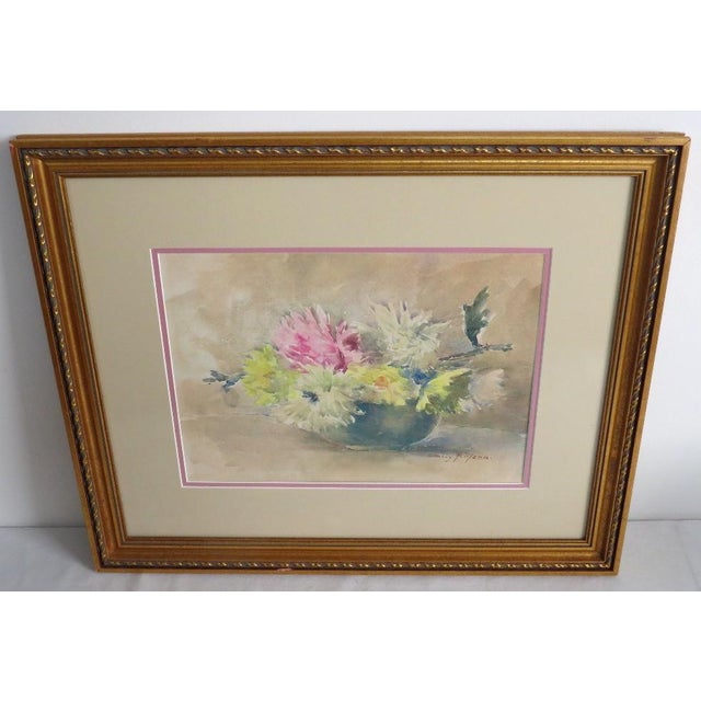 Antique Emily F. Mann Floral Still Life Watercolor - Triple Matted & Gilt Framed This exquisite original watercolor by...