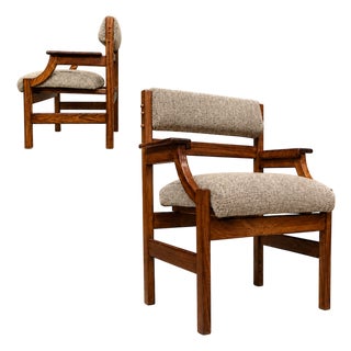 Brazilian Modern Pair of Armchairs in Caviúna Wood & Performance Boucle, Brazil, 1960s - Lot 103B For Sale