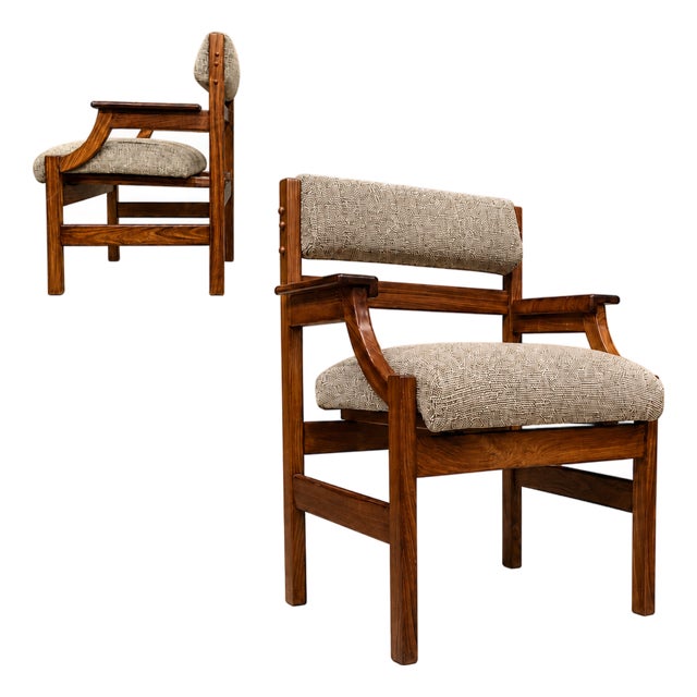Brazilian Modern Pair of Armchairs in Caviúna Wood & Performance Boucle, Brazil, 1960s - Lot 103B For Sale
