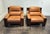 Unique, high-quality circa 1970 French manufacture club chairs. Richly veined, heavy oak wood frame with rich, tufted...