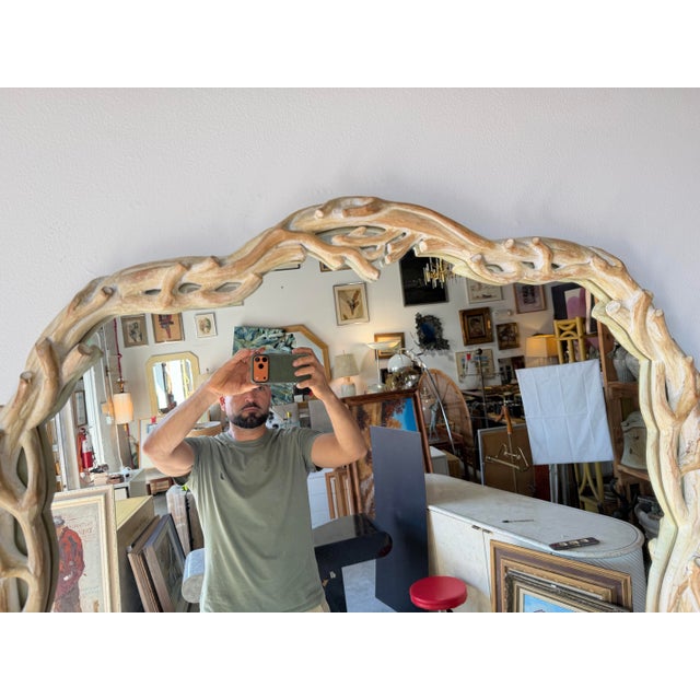 1970s 1970’s Italian Coastal Carved Branch - Faux Bois Wood Wall Mirror For Sale - Image 5 of 12