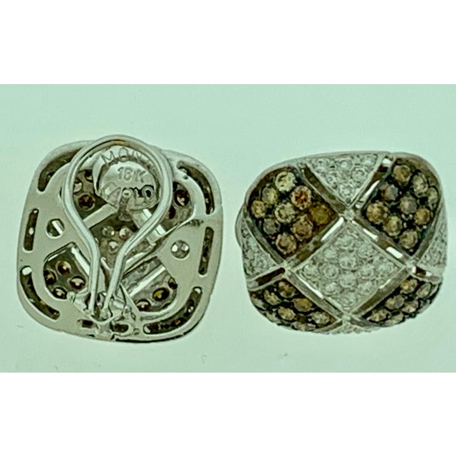 Contemporary Monte Carlo Champagne and White Diamond Clip Earrings in 18 Karat White Gold For Sale - Image 3 of 18