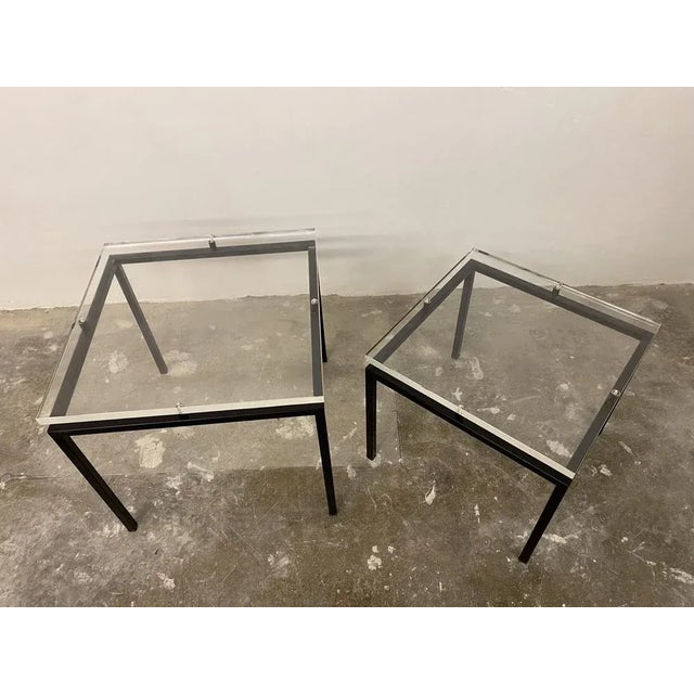 Mid-Century Modern Vintage Modernist Acrylic Glass and Steel Side Tables, 1980s, Set of 2 For Sale - Image 3 of 11