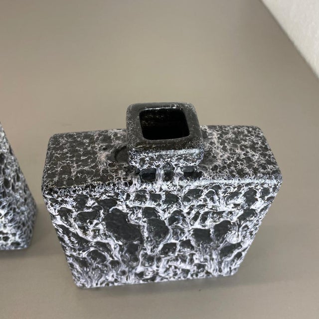 Pottery Fat Lava Cubic Vases in Black-White attributed to Jopeko, Germany, 1970s, Set of 2 For Sale - Image 14 of 18