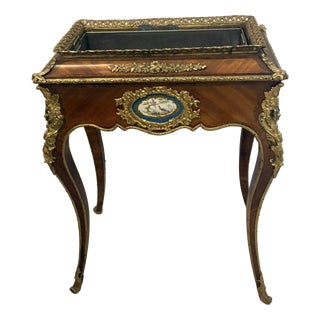 Antique French Victorian Ormolu Mounted Kingwood Jardiniere Stand with Porcelain Plaque, 1860 For Sale