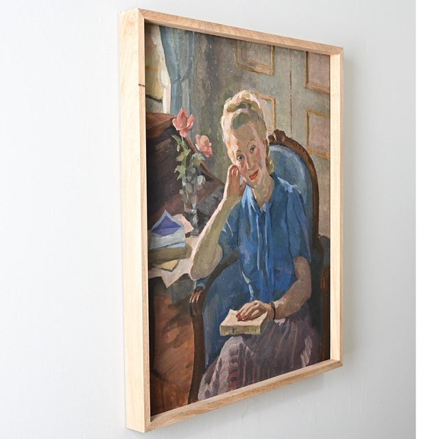 Mid 20th Century Mid 20th Century French Mid-Century Modern Oil Portrait Signed Albert Coste For Sale - Image 5 of 8