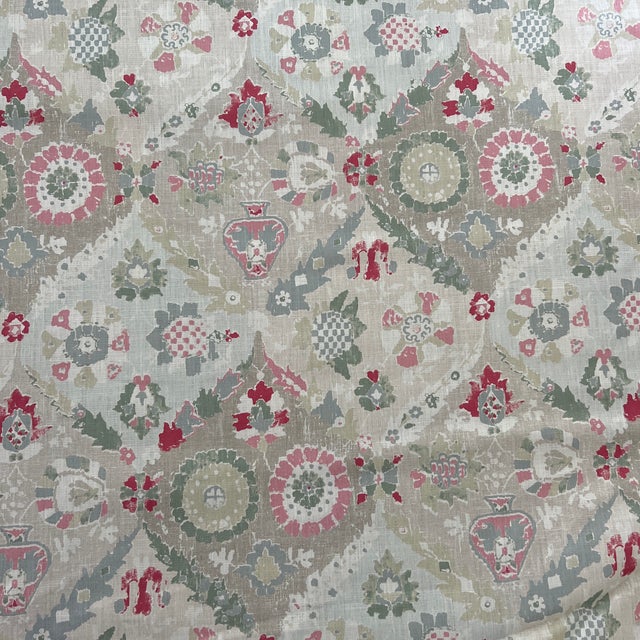 Contemporary High End Designer Madeaux by Richard Smith Cornucopia Rosewater Hand Printed Linen Fabric- 3 Yards For Sale - Image 3 of 7