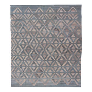 Modern Geometric Design Hand-Woven Kilim Rug by Keivan Woven Arts, 9'2 X 11'7 For Sale