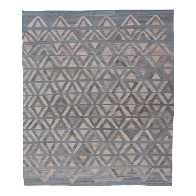 Modern Geometric Design Hand-Woven Kilim Rug by Keivan Woven Arts, 9'2 X 11'7 For Sale