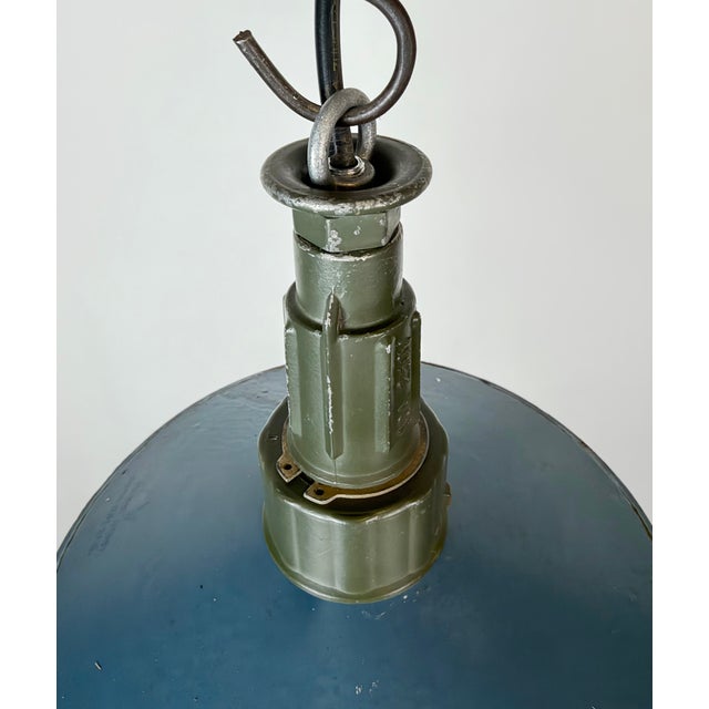 Blue Industrial Blue Enamel Military Pendant Lamp with Cast Aluminium Top, 1960s For Sale - Image 8 of 18