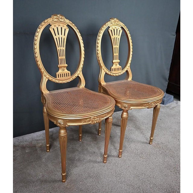 Early 20th Century Louis XVI Style Gilded Wood Chairs, Set of 2 For Sale - Image 4 of 18