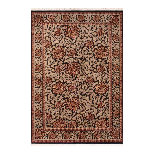 1990's Honey Suckle Pak-Persian Black/Tan Wool Rug - 6'2'' X 9'1'' For Sale