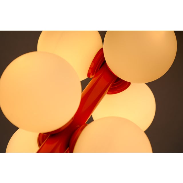 Atomic Sputnik Pendant Light with Orange Rod and White Opaline Globes from Kaiser-Leuchten, 1970s For Sale - Image 9 of 18