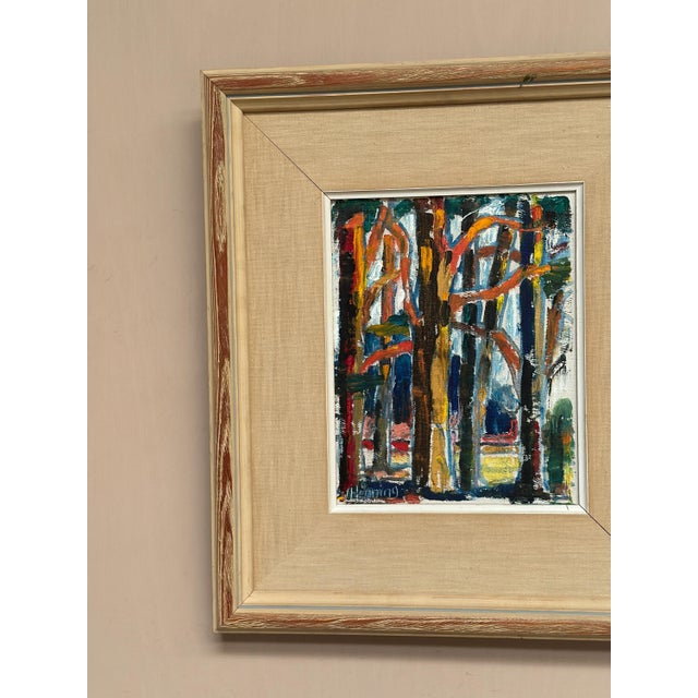 Original Oil on Canvas – "Tree Trunks" by Wilhelm Henning – Signed – Vintage & Framed – 41 × 36 cm (16.1" × 14.2") incl....
