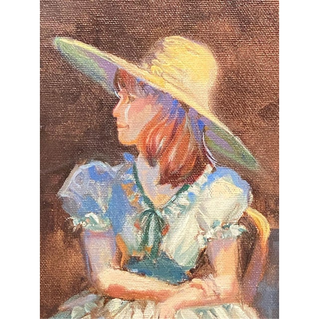 Mid 20th Century Karen Bonnie Oil Painting Girl in Scarlett O'Hara Dress, Framed For Sale - Image 4 of 5