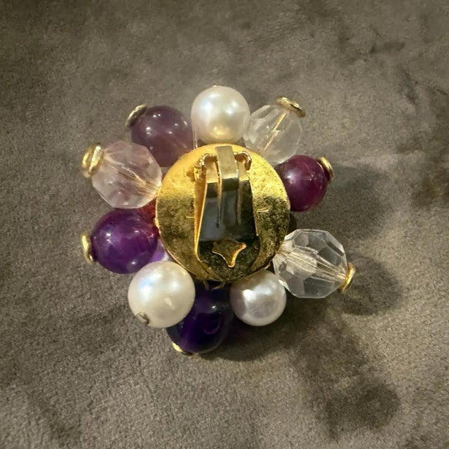 1980s Costume Jewelry Glass, Beads and Faux Pearls Italian Clip-on Earrings For Sale - Image 6 of 11