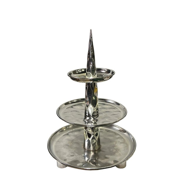 Punch Marks Stainless Steel Round 3 Layers Tower Display Serving Plate For Sale - Image 4 of 5