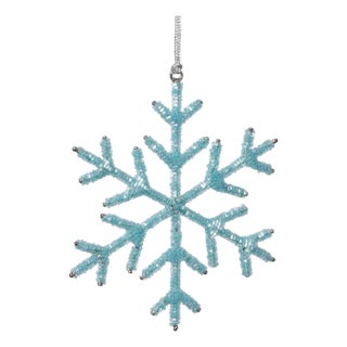 Beaded Snowflake Ornaments, Set of 12, Blue, 6" For Sale