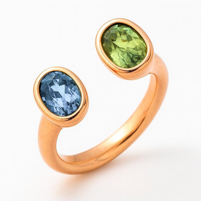 Modern Toi Et Moi Gemstone Ring: Topaz and Peridot, Size 7.5 For Sale - Image 3 of 12