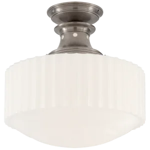 Thomas O'Brien for Visual Comfort Signature Milton Road Flush Mount in Antique Nickel with White Glass