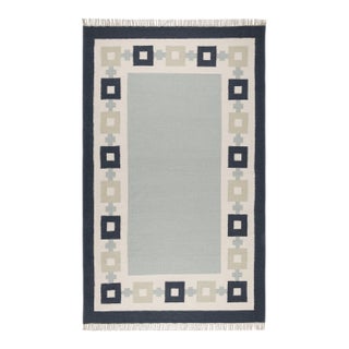 Part & Parcel Goods Wool Chain Rug 15' x 20', Sky Blue, Navy, Celadon and Eggshell For Sale
