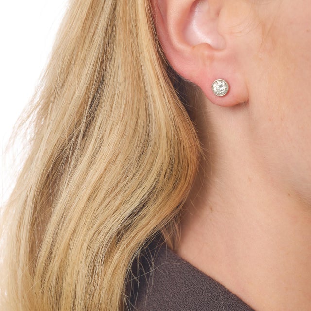 Mid 20th Century Vintage Diamond 1.50 Carat 18k White Gold Bezel Stud Earrings, A Pair For Sale - Image 5 of 6