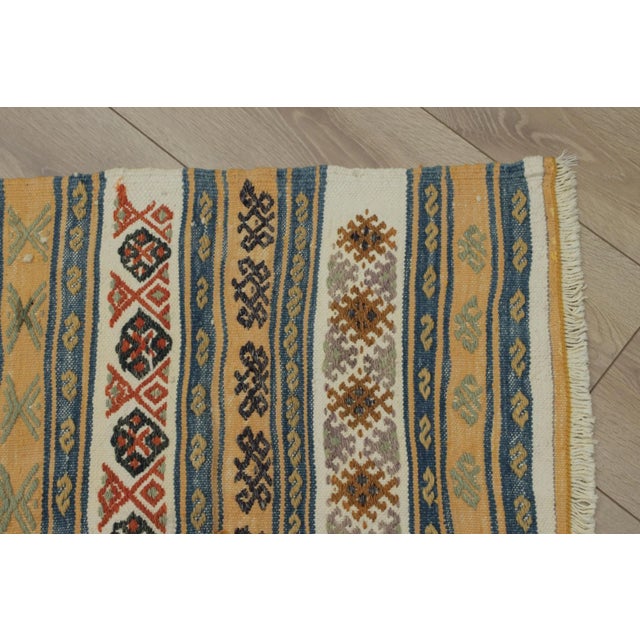 1960s Ethnic Design Ikat Tribal Yellow Striped Kilim Rug For Sale - Image 9 of 13