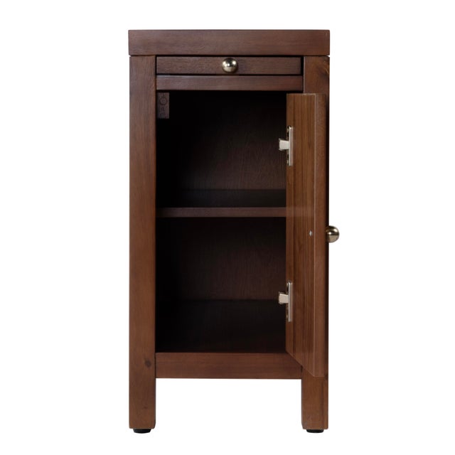 Wood Nora 12 in. W Rectangular Wood 1 Door Narrow End Table with Pull-Out Tray, Walnut For Sale - Image 7 of 11