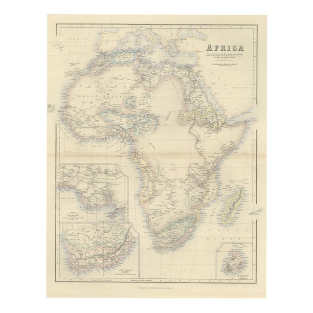 Antique Map of Africa with Cape Colony and Mauritius Insets, 1860 For Sale