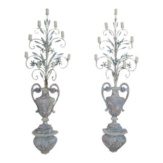 Pair of 19th Century Italian Painted 9-Light Sconces For Sale