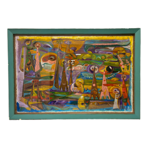 Charles C. Stewart Modern Cubism Abstract Original Oil on Panel: 'Friends and Family on Holiday', 2007 - Framed
