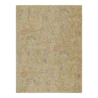 2010s Rug & Kilim’s English Tudor Style Flatweave in Beige With Floral Patterns For Sale